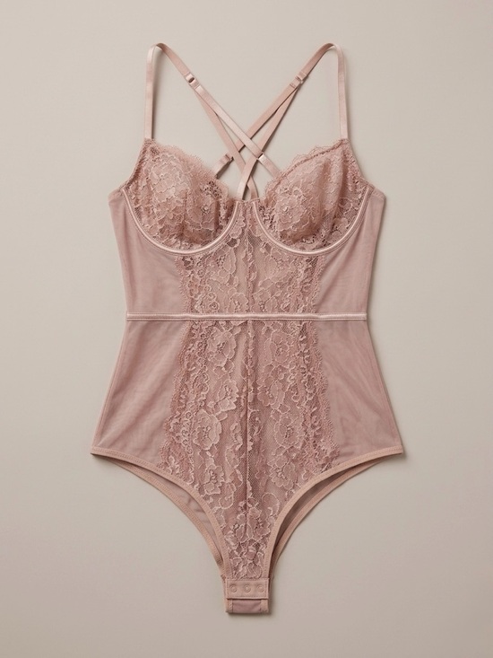 La Vie En Rose Tops - La Vie En Rose Lace & Mesh Bodysuit - Blush